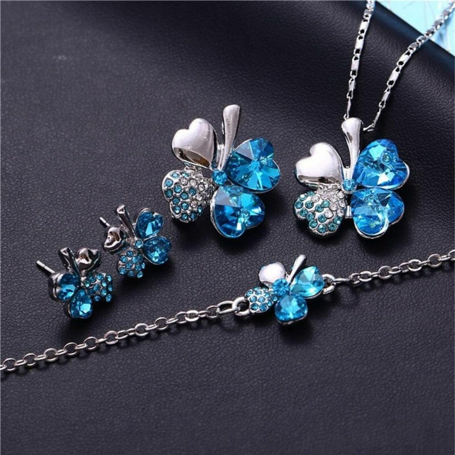 AILUOR Ailuor Four Leaf Clovers Jewelry Set, Fashion Austrian Crystal Lucky Four Leaf Clover Necklace Bracelet Or Earrings For Women Girl Wedding Party Gift Jewelry Sets