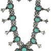 Wonderent Turquoise Vintage Squash Blossom Metal Statement Necklace/W Earrings No.530 Jewelry Sets