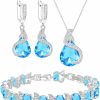 GZWHD Gzwhd Jewelry Set For Women Water Drop Cubic Zirconia Artificial Crystal Earrings Pendant Necklace Open Ring Tennis Bracelet Wedding Anniversary Birthday Engagement Gift For Bridesmaid Wife Girlfriend Friend Jewelry Sets