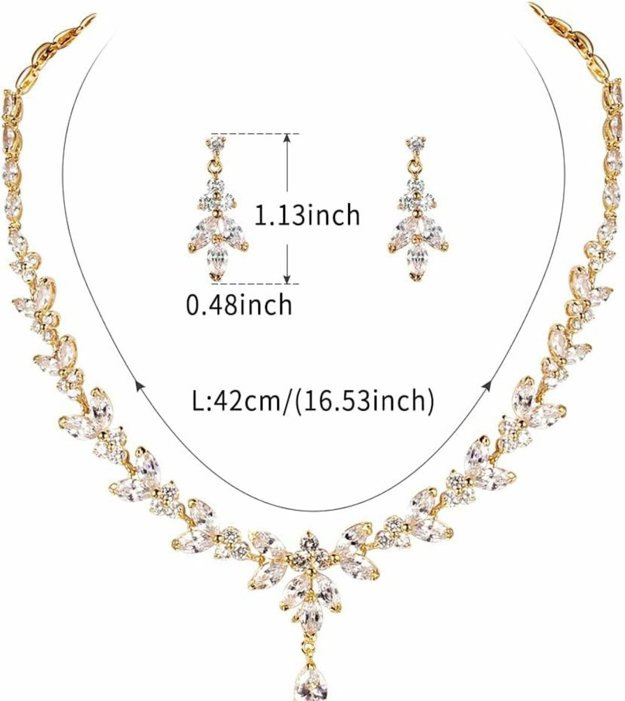 WeimanJewelry Weimanjewelry Silver/Gold/Rose Gold Plated Women Cubic Zirconia Round Cz Marquise Teardrop Bridal Necklace And Drop Earring Set For Bride Wedding Jewelry Sets