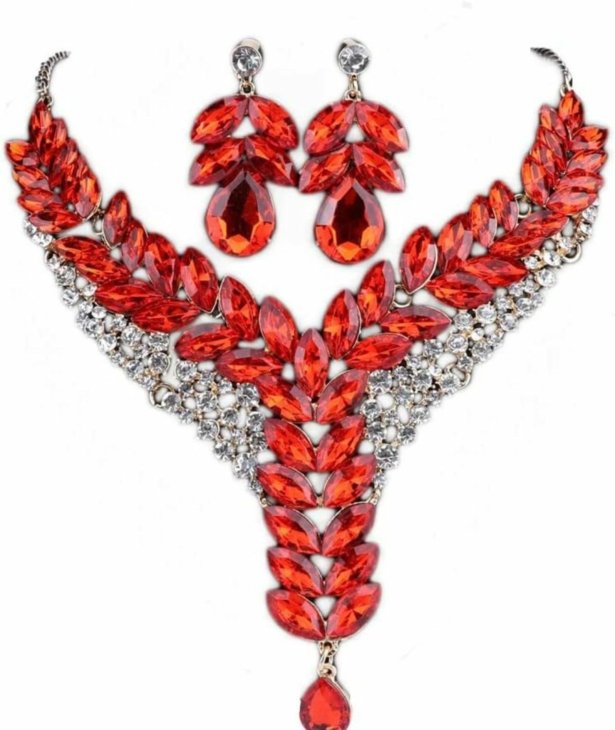 Generic Women'S Wedding Bridal Bridesmaid Rhinestone Crystal Statement Necklace Earrings Party Costume Jewelry Set Jewelry Sets