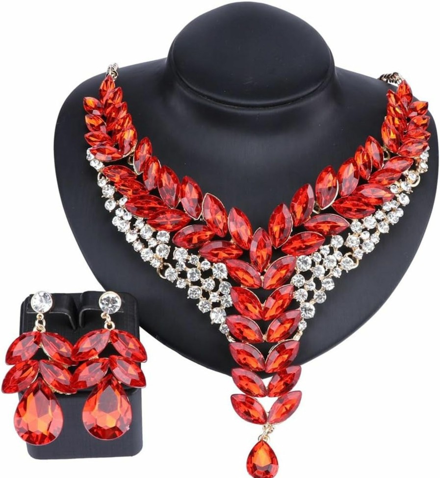 Generic Women'S Wedding Bridal Bridesmaid Rhinestone Crystal Statement Necklace Earrings Party Costume Jewelry Set Jewelry Sets