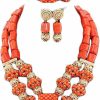 Africanbeads Coral Necklace Bracelet Earrings,Multilayer Statement Choker Necklace,Nigerian Dubai Wedding African Bridal Beads Jewelry Set For Women Jewelry Sets