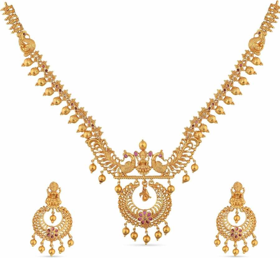 TARINIKA Tarinika Antique Gold Plated Kanti Short Necklace Set With Peacock Design - Indian Jewelry Sets For Women | Perfect For Casual Occasions | Traditional South Indian Necklace | 1 Year Warranty* Jewelry Sets