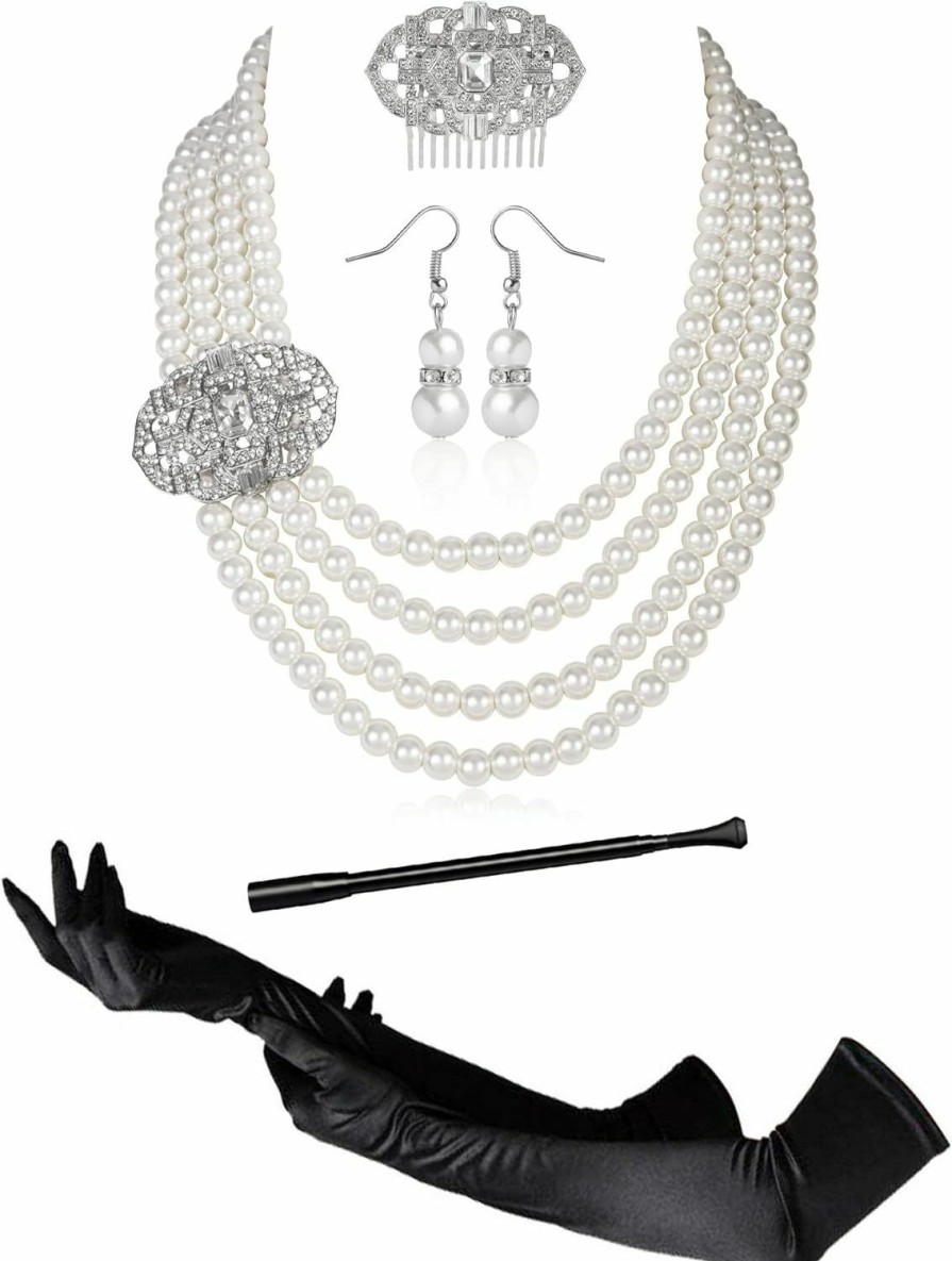 Zivyes Zivyes Audrey Hepburn Holly Golightly Breakfast At Tiffanys Costume Accessory Necklace Gloves Holder Jewelry Sets