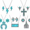 Mixcbe Western Turquoise Jewelry Set Turquoise Cow Tag Horseshoe Necklace Turquoise Stud Earrings Bohemian Turquoise Cross Lightning Bolt Bar Pendant Necklace 90S Cowgirl Cowboy Jewelry For Women Men Jewelry Sets