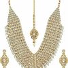 Aheli Aheli Multi Layered Faux Kundan Beaded Necklace Earrings Maang Tikka Indian Ethnic Bollywood Jewelry Set For Women Jewelry Sets