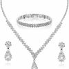 JELIEE Jeliee Crystal Necklace Earrings Bracelets Set Wedding Rhinestones Necklaces Rhinestone Teardrop Pendant Earrings Shiny Bracelet Jewelry For Women And Bridesmaids Jewelry Sets