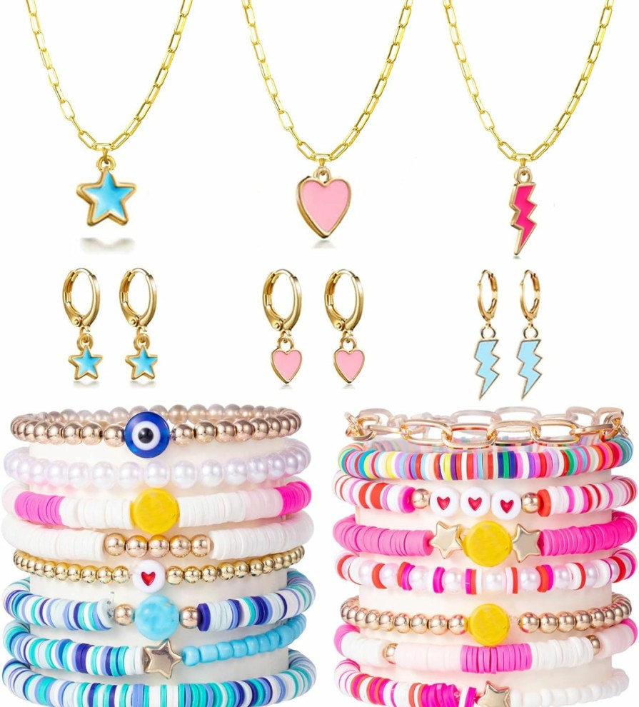 SONNYX Sonnyx Preppy Heishi Bracelets For Women Trendy Stuff Y2K Jewelry Clay Bracelets Cute Earrings Y2K Necklaces Kidcore Beach Surfer Bohemian Bracelets Jewelry Set Jewelry Sets