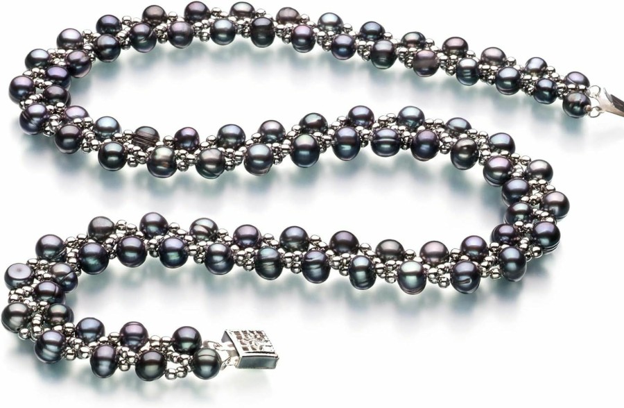 PearlsOnly Weave Black 6-7Mm A Quality Freshwater Cultured Pearl Set For Women Jewelry Sets