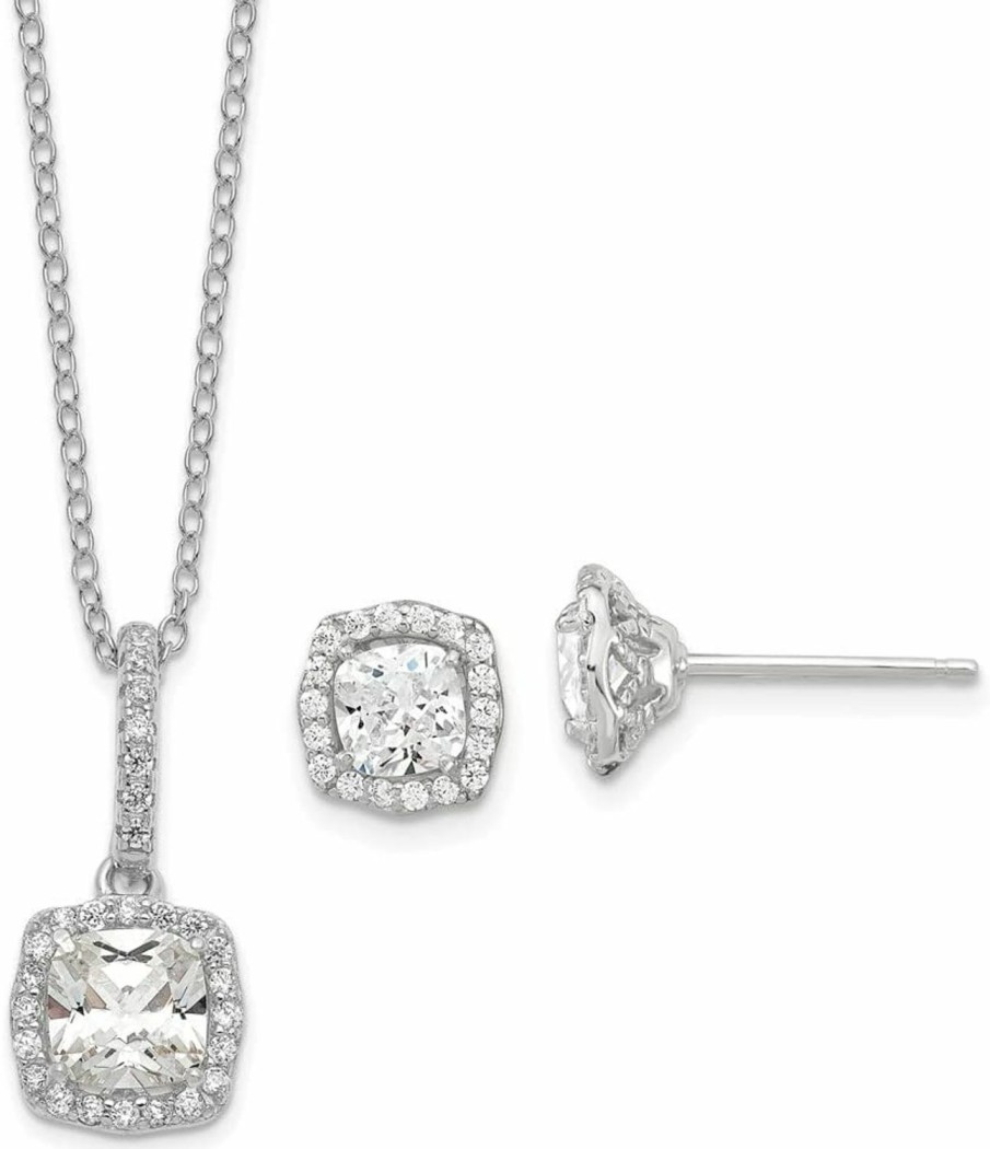 Generic Necklace & Earring Set, 18 Inches, Crystal Accents, Polished Rhodium Jewelry Sets