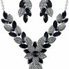 EVER FAITH Ever Faith Women'S Crystal Elegant Bridal Cluster Flower Leaf Drop Necklace Earrings Set Jewelry Sets