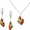 AMBEDORA Ambedora Small Women'S Jewellery Set Sabine, Polished Sterling Silver, Colourful Baltic Amber, Silver Pendant On Chain And Earrings Jewelry Sets