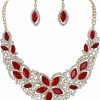 Firstmeet Firstmeet Women'S Costume Necklace Crystal Teardrop Cluster Statement Necklace Dangle Earrings Set Jewelry Sets