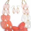 Secret for Longevity Pink Peach Coral Melon Salmon Colored Resin Big Chunky Statement Necklace Earrings Set Jewelry Sets