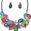 Fenni Jewelry Fenni Jewelry Vintage Statement Jewelry Set Leaf Floral Bohemian Boho Statement Necklace Earring Set Crystal Fashion Costume Jewelry Jewelry Sets