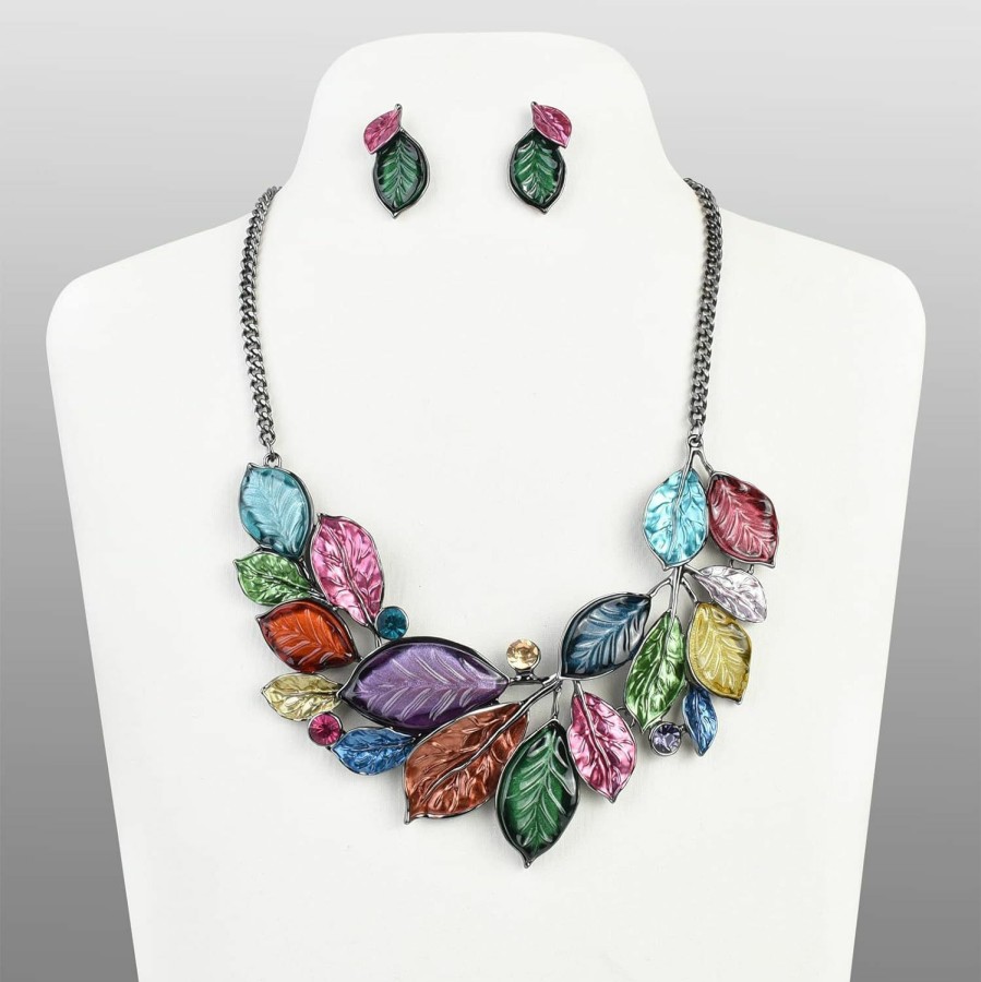 Fenni Jewelry Fenni Jewelry Vintage Statement Jewelry Set Leaf Floral Bohemian Boho Statement Necklace Earring Set Crystal Fashion Costume Jewelry Jewelry Sets