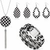 INENIMARTJ 4 Pieces Faux Leather Earrings Necklace Bracelet Set 4 Pieces Christmas Plaid Stripe Jewelry Set Multi-Layer Leather Bracelet, Dangle Leather Earrings Necklace Glitter Jewelry Set For Women Girls Jewelry Sets