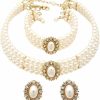 Fashion 21 Fashion 21 3 Rows Rhinestone Trimmed Simulated Pearl Choker Necklace, Bracelet, Pierced Earring 3 Set Jewelry Sets