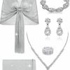 JELIEE Jeliee 6 Pcs Women Rhinestone Jewelry Sets Including Silver Metallic Shawls And Wraps Evening Bag Rhinestone Choker Necklace Bracelet Ring Earrings For Wedding Bridal Party Jewelry Sets