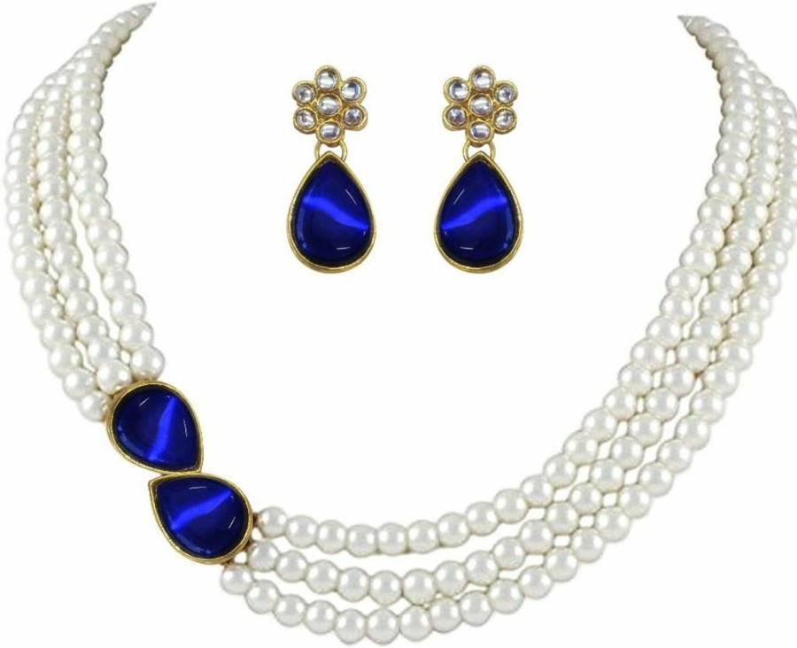 Aheli Aheli Wedding Party Faux Kundan Pendant Beads Necklace Earrings Set Bollywood Party Indian Jewelry For Women Jewelry Sets