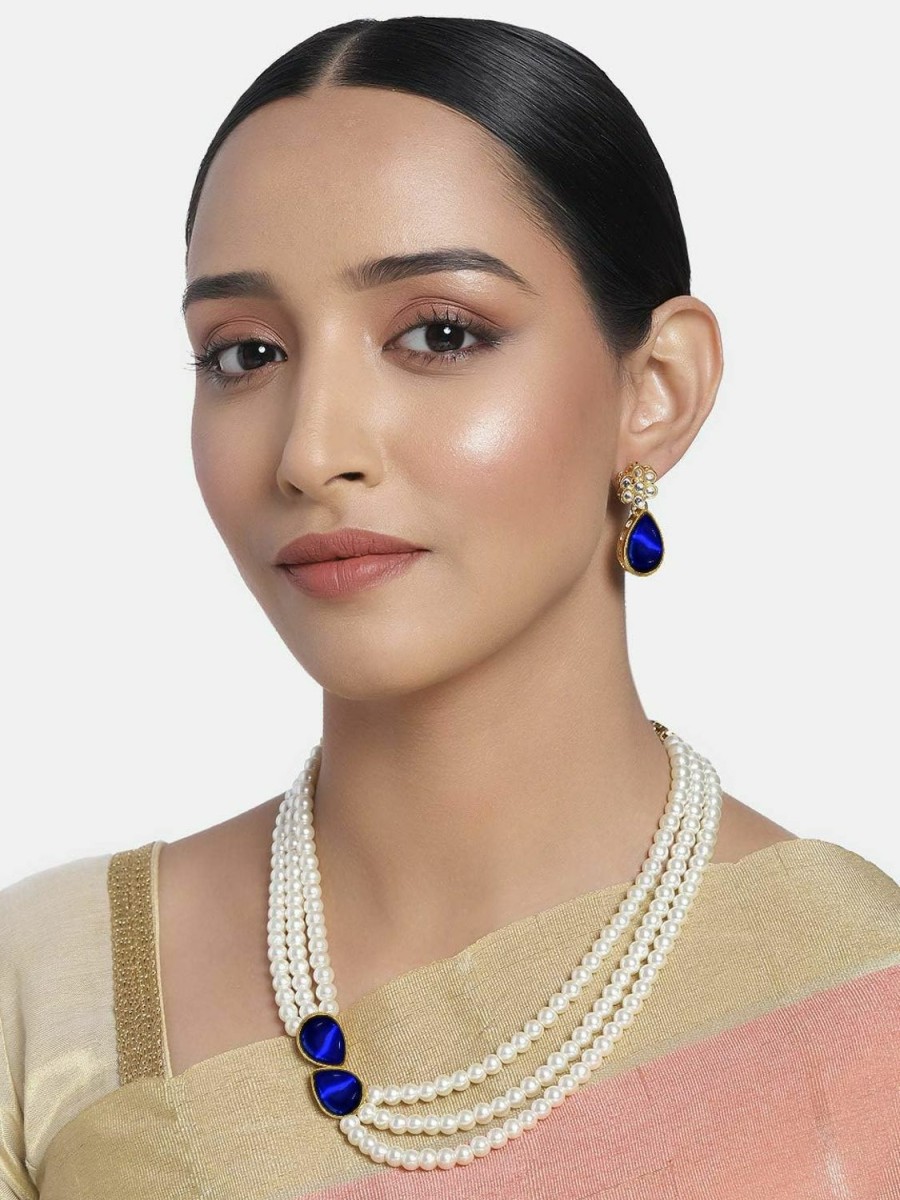 Aheli Aheli Wedding Party Faux Kundan Pendant Beads Necklace Earrings Set Bollywood Party Indian Jewelry For Women Jewelry Sets