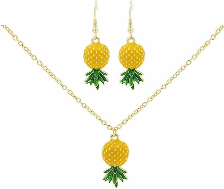 Fuqimanman2020 Fuqimanman2020 Tropical Fruit Jewelry Set Green Leaf Yellow Pineapple Earrings Pendant Necklace Jewelry For Women Girls Jewelry Sets