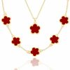 Qinpan Qinpan Four Leaf Clover Necklace And Bracelet Set For Women Lucky Flower 14K Gold Jewelry Jewelry Sets