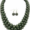 Fashion 21 Women'S Simulated Faux Three Multi-Strand Pearl Statement Necklace And Earrings Set Jewelry Sets