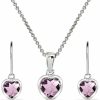 B. BRILLIANT Jewelry Sets For Women, Heart Necklace And Earring Sets For Women, Birthstone Jewelry, Bezel-Set Genuine Or Synthetic Gems, Pendant Necklace, Short Necklace, Dangle Earrings, Sterling Silver Jewelry Jewelry Sets