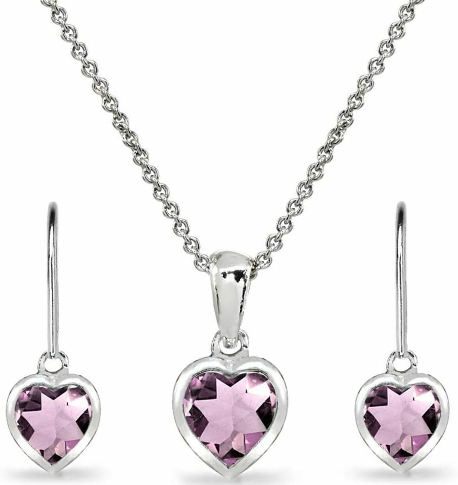 B. BRILLIANT Jewelry Sets For Women, Heart Necklace And Earring Sets For Women, Birthstone Jewelry, Bezel-Set Genuine Or Synthetic Gems, Pendant Necklace, Short Necklace, Dangle Earrings, Sterling Silver Jewelry Jewelry Sets