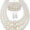 JNF Jnf Faux Pearl Statement Necklaces Big Pearl Necklace For Women Chunky Pearl Necklace And Earring Set Large Pearls Costume Necklace Jewelry Sets