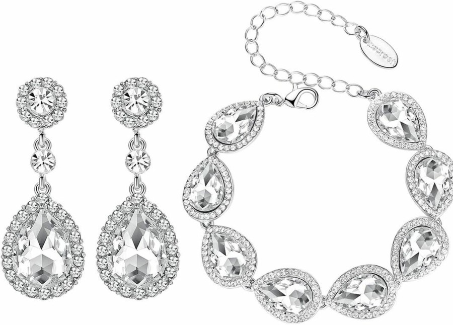 mecresh Mecresh Flower Teardrop Earring And Bracelets Silver/Gold/Champagne Bridal Jewelry Sets For Women Jewelry Sets