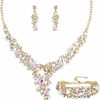 SFE Sfe Women'S Wedding Bridal Austrian Crystal Necklace Dangle Teardrop Earrings Link Bracelet Jewelry Set For Wedding Party Jewelry Sets