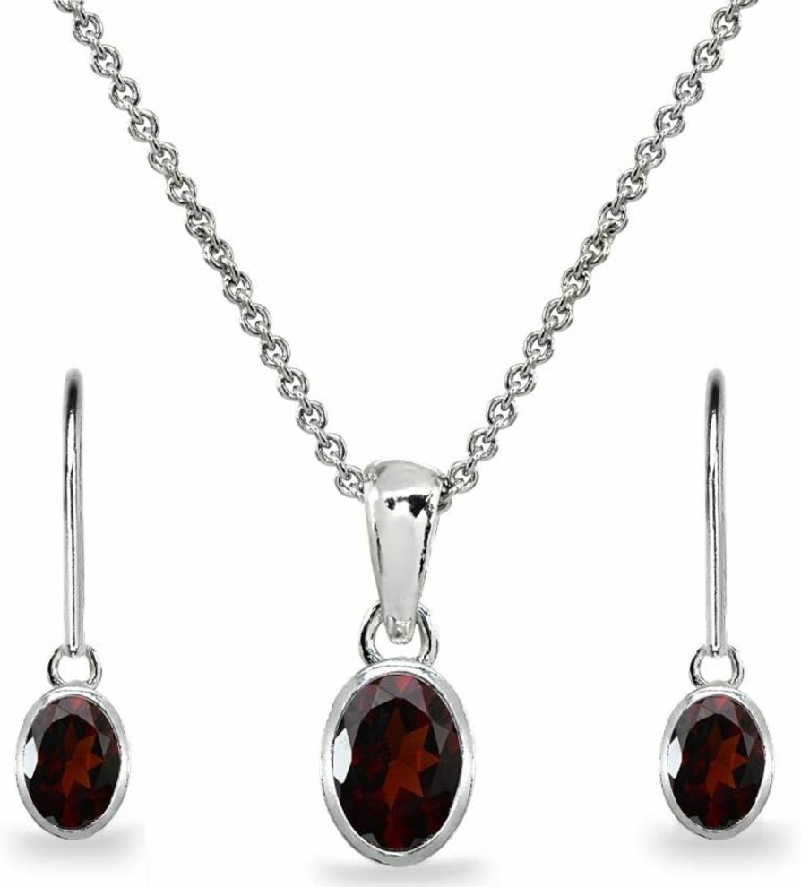 B. BRILLIANT B. Brilliant Sterling Silver Genuine Or Synthetic Gemstone Oval Bezel-Set Pendant Necklace & Dangle Earrings Set Jewelry Sets