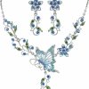 EleQueen Elequeen Women'S Austrian Crystal Butterfly Flower Leaf Necklace Earrings Set Jewelry Sets