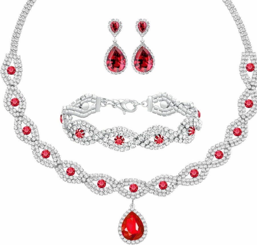 Miraculous Garden Miraculous Garden 3Pcs/Set Wedding Costume Jewelry Shiny Rhinestone Crystal Teardrop Necklace Link Bracelet Dangle Earrings Jewelry Sets For Women Girls Jewelry Sets