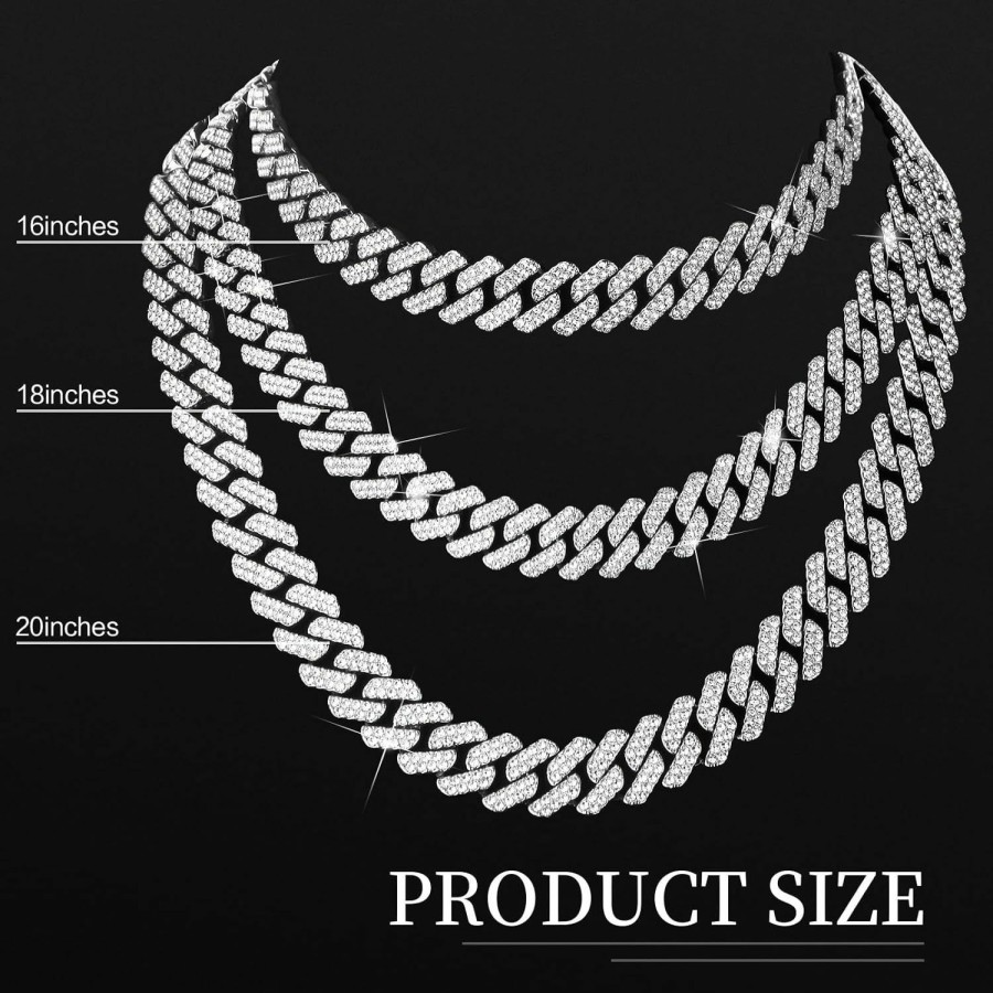 Hinly 3 Pcs Link Chain Jewelry Set Bling Necklace Bracelet Ring Silver Link Chain For Women Men, Hip Hop Rapper Jewelry Present Jewelry Sets