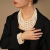 YERTTER Yertter Vintage Pearl Choker Necklace Earrings Set Long Sweater Choker Strand Pearl Choker Statement Collar Neck Jewelry For Her Jewelry Sets