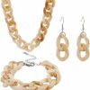 Soyzvteo Soyzvteo 3Pcs/Set Acrylic Chunky Statement Necklace Paperclip Cuban Link Bracelet Hip Hop Dangling Earrings Punk Choker Paperclip Statement Jewelry Set For Women Girls Jewelry Sets