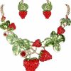 EVER FAITH Ever Faith Women'S Austrian Crystal Sweet Strawberry Leaf Necklace Earrings Set Jewelry Sets