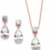 Mariell Mariell 14K Rose Gold Plated Cz Teardrop Bridal Necklace And Earring Set For Weddings, Bridesmaids & Prom Jewelry Sets