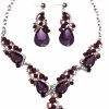 Secret for Longevity Secret For Longevity Silver Tone Antique Style Art Deco Dark Purple Eggplant Amethyst Rhinestone Statement Wedding Bridal Prom Chunky Statement Earrings Necklace Gift Set Jewelry Sets