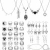 KISS WIFE Kiss Wife Metal Punk Goth Horror Jewelry Set For Women Girls, Vintage Silver Necklaces Earrings Knuckle Rings And Chain Bracelet Set, Goth Grunge Y2K Emo Jewelry Sets Party Costume Accessories Gifts Jewelry Sets