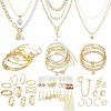 17IF 35-53 Pcs Silver Gold Jewelry Set For Women 12-30 Pcs Rings 4-7 Pcs Necklace 11-14 Pcs Bracelet And 5-16 Earring, Indie Stackable Vintage Boho Pearl Adjustable Jewerly Pack For Girl Jewelry Sets