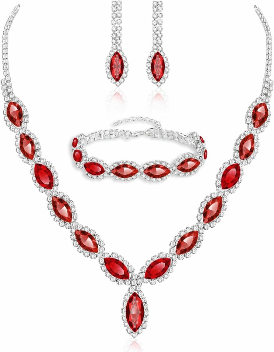 ABDOT Abdot Wedding Jewelry Sets For Brides Rhinestone Jewelry Set For Women Silver Bridesmaid Jewelry Set Silver Prom Jewelry Crystal Rhinestone Necklace For Women Bride Necklace For Wedding Day Jewelry Sets