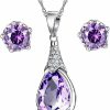 Uloveido Uloveido Elegant Purple Crystal Wedding Engagement Jewelry Set For Bridal Women Anniversary Birthday Charm Anniversary Necklace And Studs Earrings Jewelry Set For Women Girls Wht37 Jewelry Sets