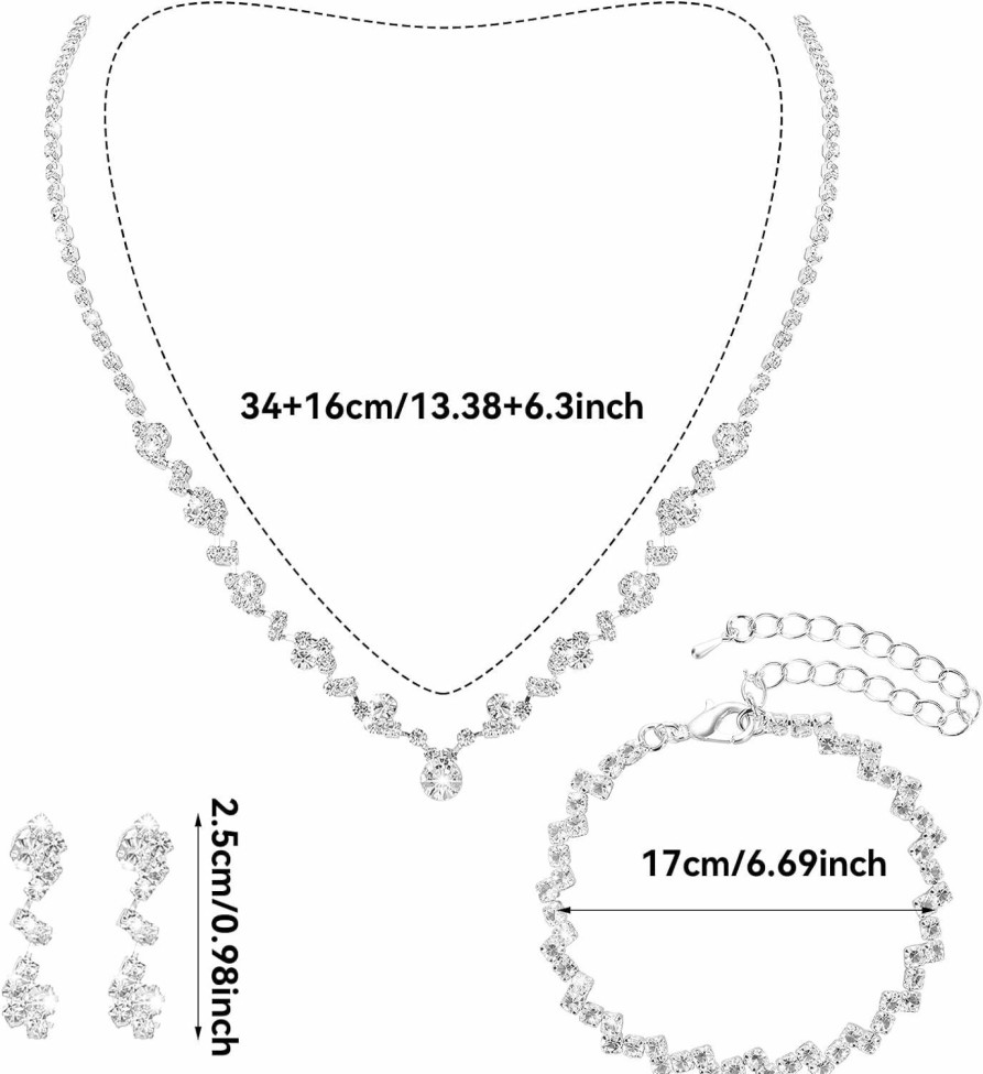 Yolev Yolev Bridal Jewelry Set Rhinestone Wedding Jewelry Set Include Wome Necklace Bracelet Earrings Brides Bridesmaid Prom Costume Jewelry Set For Bridal Wedding Party Jewelry Sets