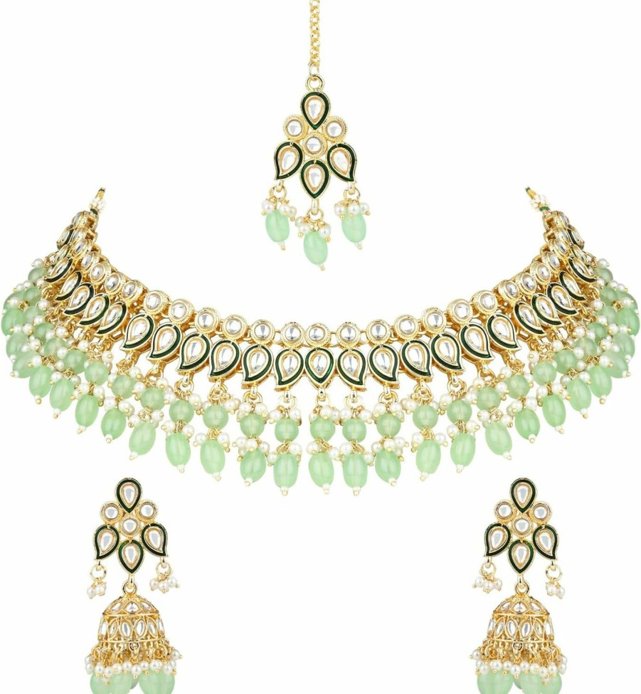 I Jewels I Jewels Gold Plated Indian Wedding Bollywood Kundan Pearl Meenakari Choker Necklace Jewellery With Jhumka Earrings Set For Women/Girls (K7263Min) Jewelry Sets