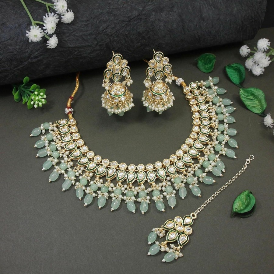 I Jewels I Jewels Gold Plated Indian Wedding Bollywood Kundan Pearl Meenakari Choker Necklace Jewellery With Jhumka Earrings Set For Women/Girls (K7263Min) Jewelry Sets